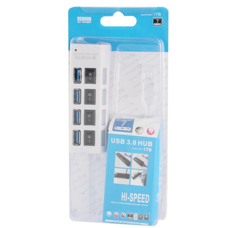 4-Port Usb 3.0 Hub 5Gbps Speed Plug & Play 1Tb Support - White