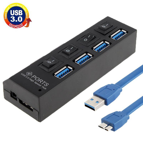 4-Port Usb 3.0 Hub 5Gbps Speed Plug & Play 1Tb Support - White