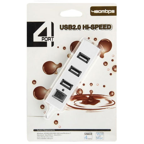 4-Port Usb 2.0 Hub With Switch - White