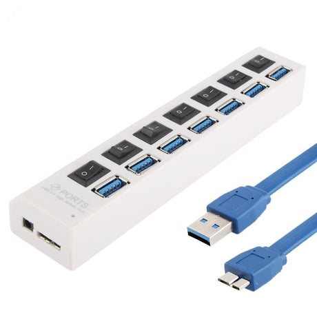 7-Port Usb 3.0 Hub 5Gbps Plug & Play 1Tb Support - White