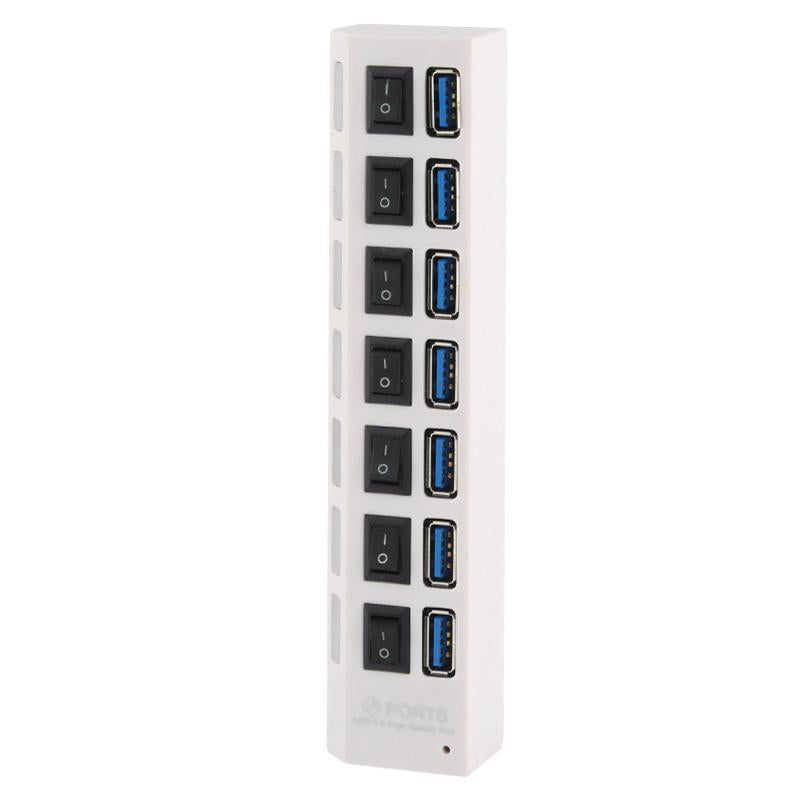 7-Port Usb 3.0 Hub 5Gbps Plug & Play 1Tb Support - White