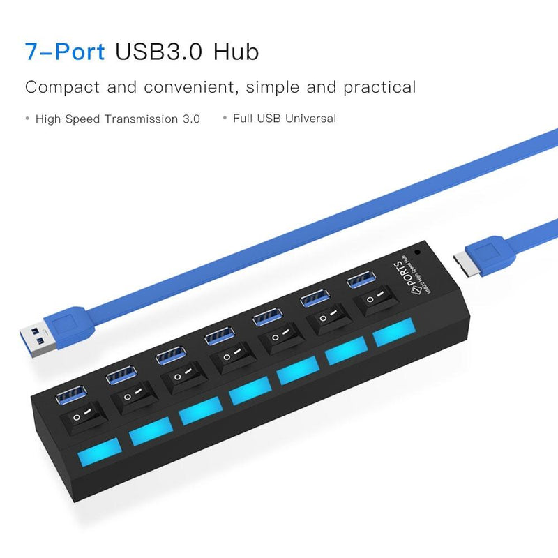 7-Port Usb 3.0 Hub 5Gbps Plug & Play 1Tb Support - White