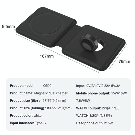 Foldable Dual Wireless Charger For Phones Iwatch Airpods - White