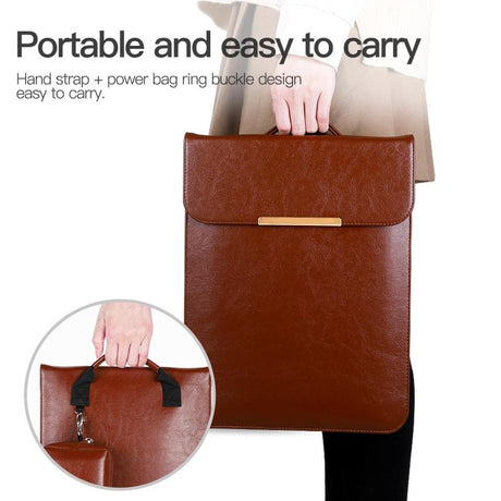 13.3 2-In-1 Laptop Sleeve With Mouse Storage In Pu Leather - Brown
