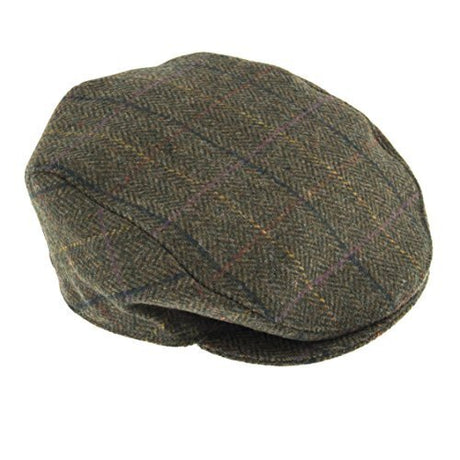 DENTS Abraham Moon Tweed Flat Cap Wool Ivy Hat Driving Cabbie Quilted 1-3038 - Olive - Large