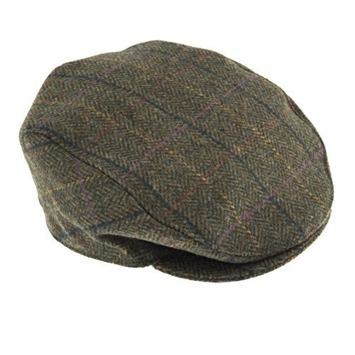 DENTS Abraham Moon Tweed Flat Cap Wool Ivy Hat Driving Cabbie Quilted 1-3038 - Olive - Medium