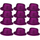 12x GLITTER BOWLER HAT Fancy Party Plastic Costume Cap Fun Dress Up Sparkle BULK - Purple