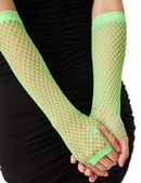 12x Long Elbow Length Fishnet Gloves Fingerless 70s 80s Womens Costume Party Bulk in Fluro Green