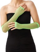 12x Long Elbow Length Fishnet Gloves Fingerless 70s 80s Womens Costume Party Bulk in Fluro Green