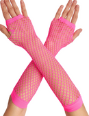 12x Long Elbow Length Fishnet Gloves Fingerless 70s 80s Womens Costume Party Bulk in Hot Pink
