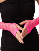 12x Long Elbow Length Fishnet Gloves Fingerless 70s 80s Womens Costume Party Bulk in Hot Pink