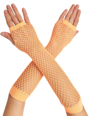 12x Long Elbow Length Fishnet Gloves Fingerless 70s 80s Womens Costume Party Bulk in Orange