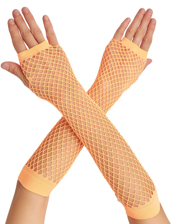 12x Long Elbow Length Fishnet Gloves Fingerless 70s 80s Womens Costume Party Bulk in Orange