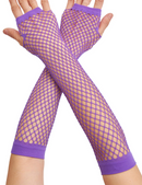 12x Long Elbow Length Fishnet Gloves Fingerless 70s 80s Womens Costume Party Bulk in Purple