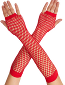 12x Long Elbow Length Fishnet Gloves Fingerless 70s 80s Womens Costume Party Bulk in Red