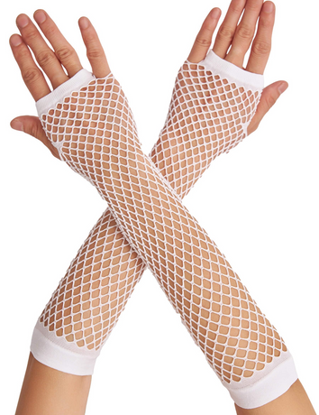 12x Long Elbow Length Fishnet Gloves Fingerless 70s 80s Womens Costume Party Bulk in White