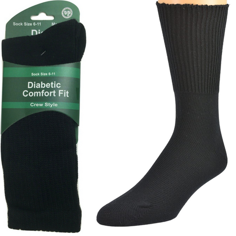 1 Pair DIABETIC BAMBOO Socks Work Socks Medical Loose Top Crew Cushion BLACK - 11-14
