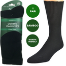 1 Pair DIABETIC BAMBOO Socks Work Socks Medical Loose Top Crew Cushion BLACK - 6-11