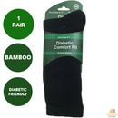 1 Pair DIABETIC BAMBOO Socks Work Socks Medical Loose Top Crew Cushion BLACK - 6-11