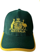 Australia Baseball Cap - Green & Gold with Kangaroo & Emu Design, Adjustable Fit