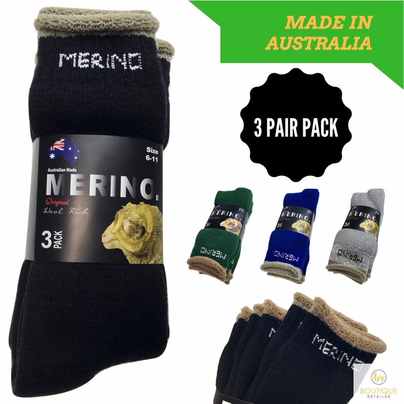 3 Pairs MERINO WOOL SOCKS Mens Heavy Duty Premium Thick Work Socks Cushion - Red - 11-14