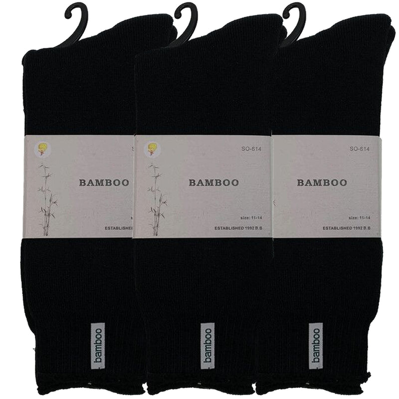 3 Pairs PREMIUM BAMBOO SOCKS Mens Heavy Duty Thick Work Socks BULK Cushion - Black - 11-14