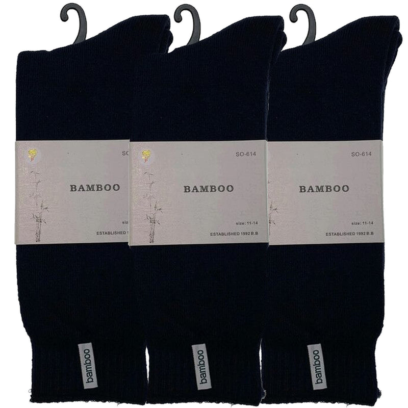 3 Pairs PREMIUM BAMBOO SOCKS Mens Heavy Duty Thick Work Socks BULK Cushion - Navy Blue - 11-14