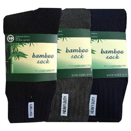 3 Pairs BAMBOO SOCKS Mens Heavy Duty Premium Thick Work Socks Cushion BULK - Assorted Colour Pack - 11-14