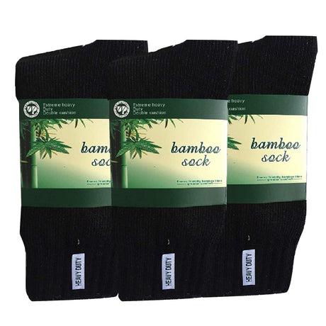 3 Pairs BAMBOO SOCKS Mens Heavy Duty Premium Thick Work Socks Cushion BULK - Black - 11-14