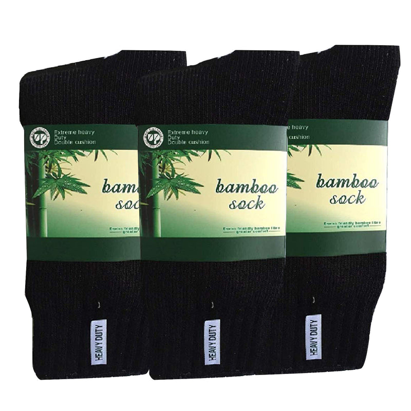 3 Pairs BAMBOO SOCKS Mens Heavy Duty Premium Thick Work Socks Cushion BULK - Black - 6-11