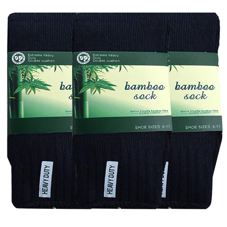 3 Pairs BAMBOO SOCKS Mens Heavy Duty Premium Thick Work Socks Cushion BULK - Navy Blue - 11-14