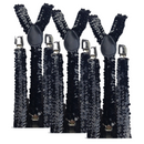 3x Mens Suspenders Braces Adjustable Strong Clip On Elastic Formal Wedding Slim - Black (Sequin)
