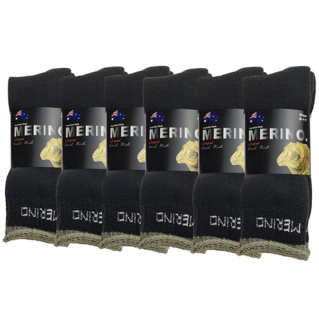 6 Pairs MERINO WOOL SOCKS Mens Heavy Duty Premium Thick Work Socks Cushion BULK - Charcoal - 11-14