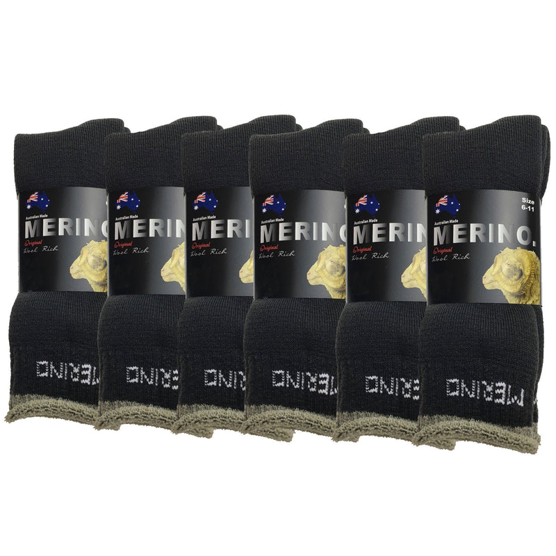 6 Pairs MERINO WOOL SOCKS Mens Heavy Duty Premium Thick Work Socks Cushion BULK - Charcoal - 11-14