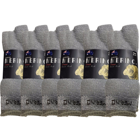 6 Pairs MERINO WOOL SOCKS Mens Heavy Duty Premium Thick Work Socks Cushion BULK - Grey - 11-14