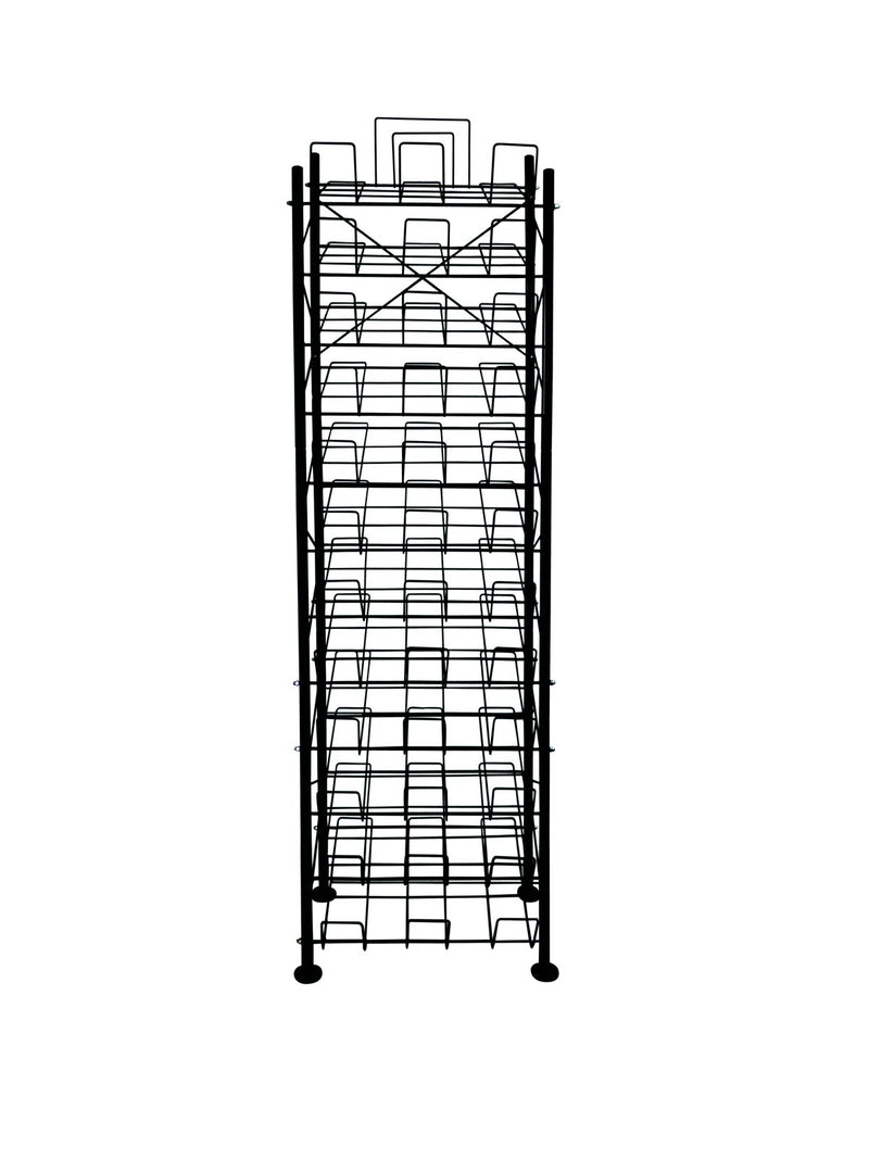 12 Tier Placemat Brochure Magazine Newspaper Display Rack Storage Stand on Wheels - Black Frame
