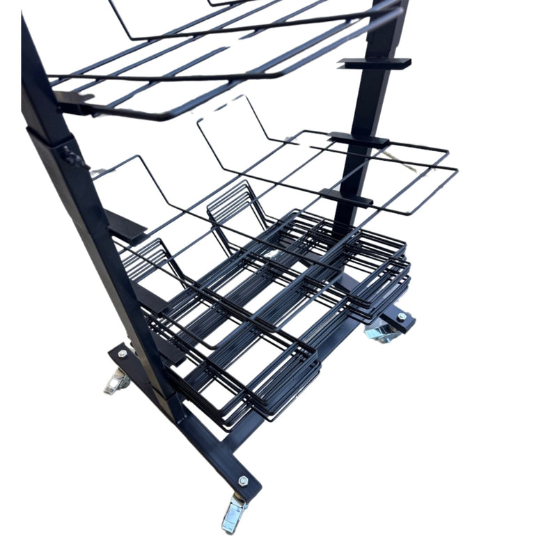 12 Tier Placemat Brochure Magazine Newspaper Display Rack Storage Stand on Wheels - Black Frame