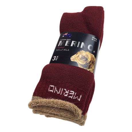 9 Pairs MERINO WOOL SOCKS Mens Heavy Duty Premium Thick Work Socks Cushion BULK - Burgundy - 11-14
