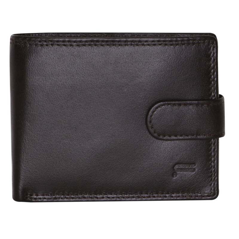 Mens RFID Leather Coin Fold Over Wallet - Brown