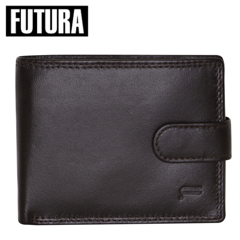 Mens RFID Leather Coin Fold Over Wallet - Brown