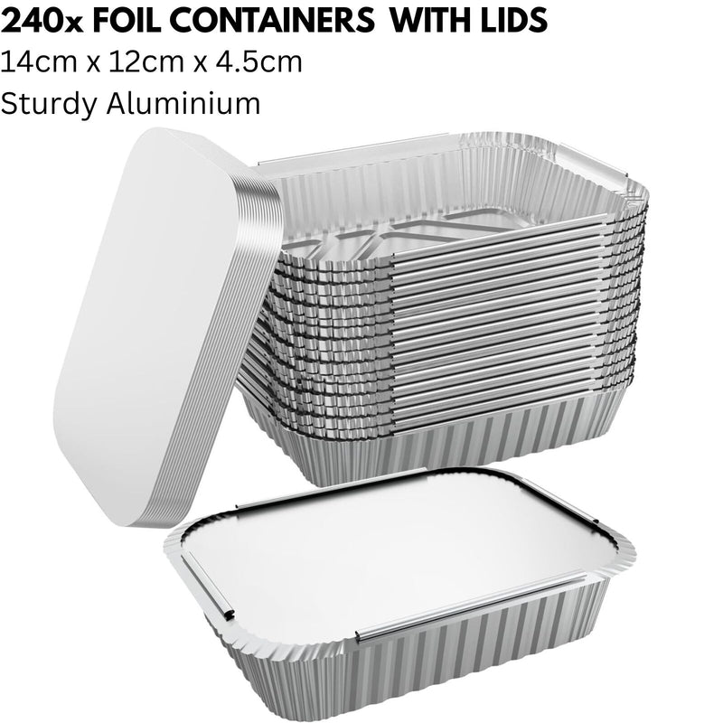 240x Aluminium Disposable Foil Food Container Trays Pans w/ Lids Covers Bulk 14cm*12cm*4.5cm