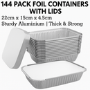 144x Aluminium Disposable Foil Food Container Trays Pans w/ Lids Covers Bulk 22cm*15cm*4.5cm