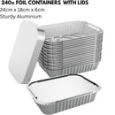 240x Aluminium Disposable Foil Food Container Trays Pans w/ Lids Covers Bulk  24cm*18cm*6cm