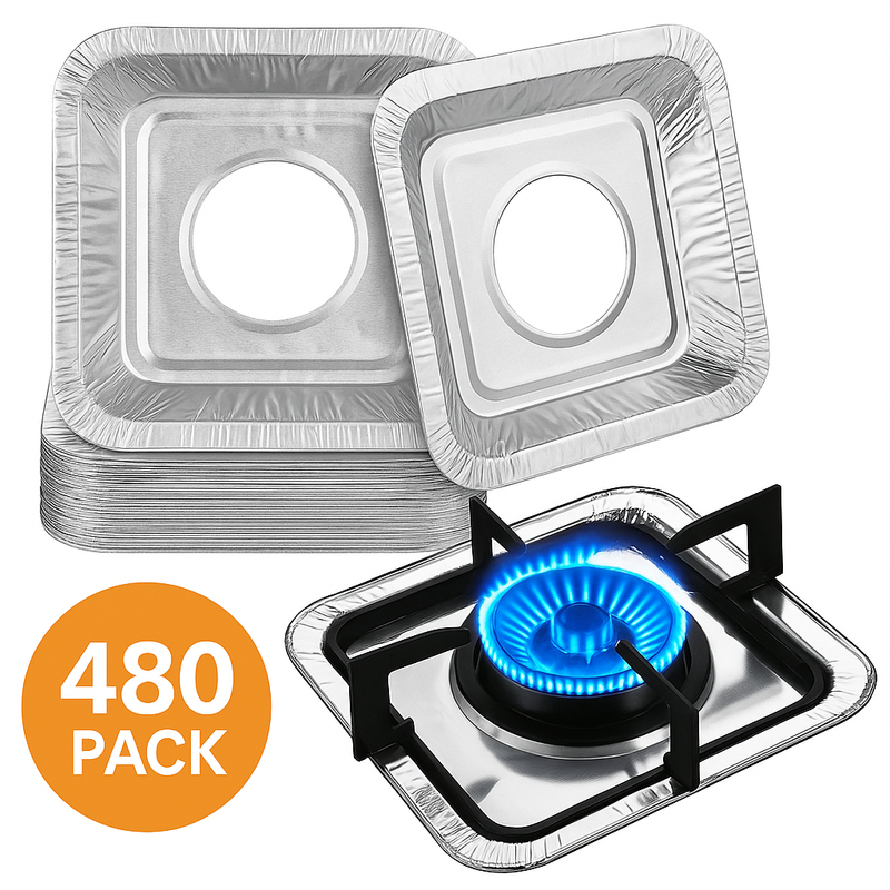 480x Aluminium Disposable Foil Stove Burner Covers Bulk - Square