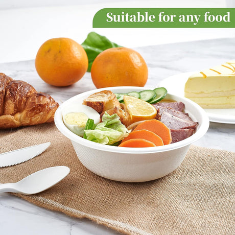 600pcs Disposable Sugarcane Bagasse Round Bowls - 18cm (450ml) - Bulk