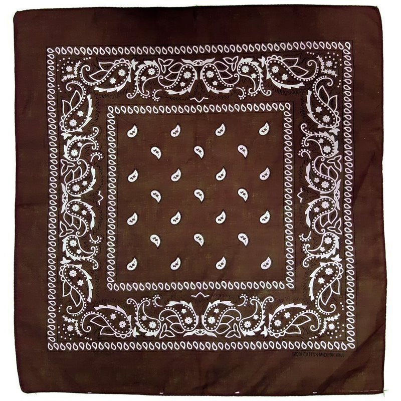BANDANA Paisley 100% COTTON Head Wrap Durag Bandanna Summer Biker Scarf Mask - Brown