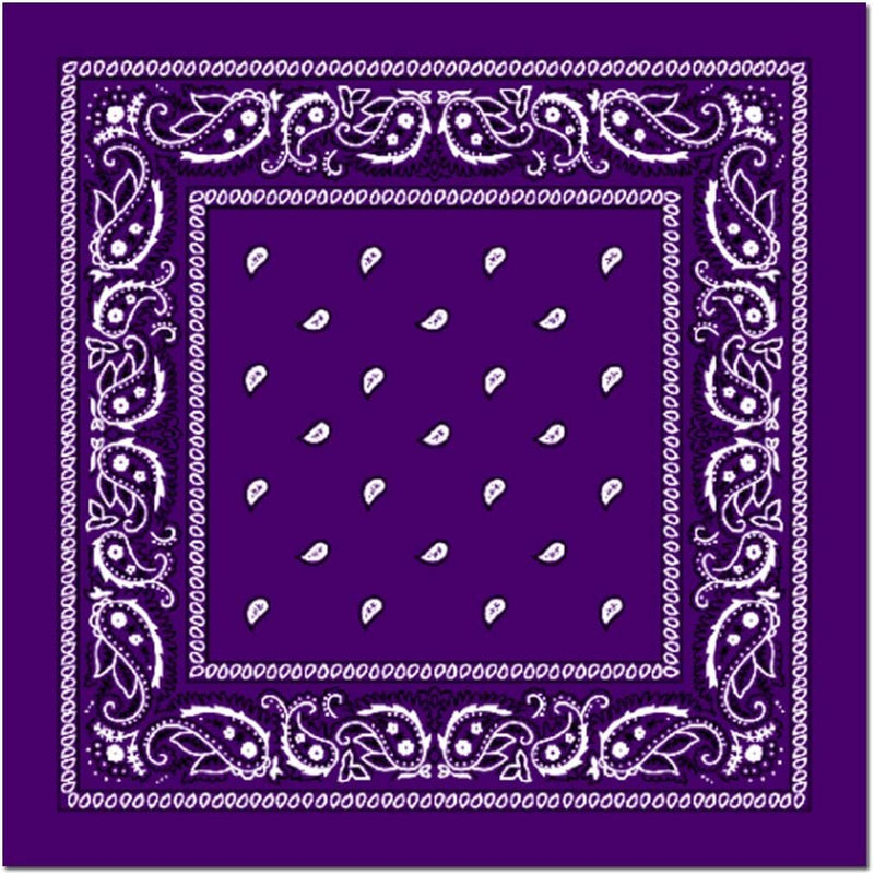 BANDANA Paisley 100% COTTON Head Wrap Durag Bandanna Summer Biker Scarf Mask - Purple