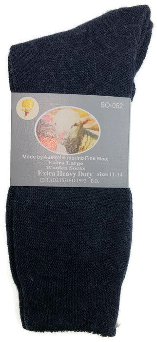1 Pair Merino Wool Blend Woolen Work Socks Hiking Heavy Duty Warm Winter Thermal - Navy - 11-14