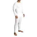 2pcs Set Mens Merino Wool Blend Long Sleeve Thermal Top & Long Johns Pants Underwear - Beige - S