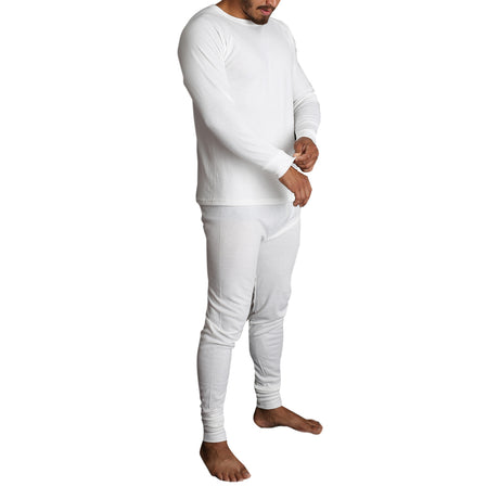 2pcs Set Mens Merino Wool Blend Long Sleeve Thermal Top & Long Johns Pants Underwear - Beige - XL